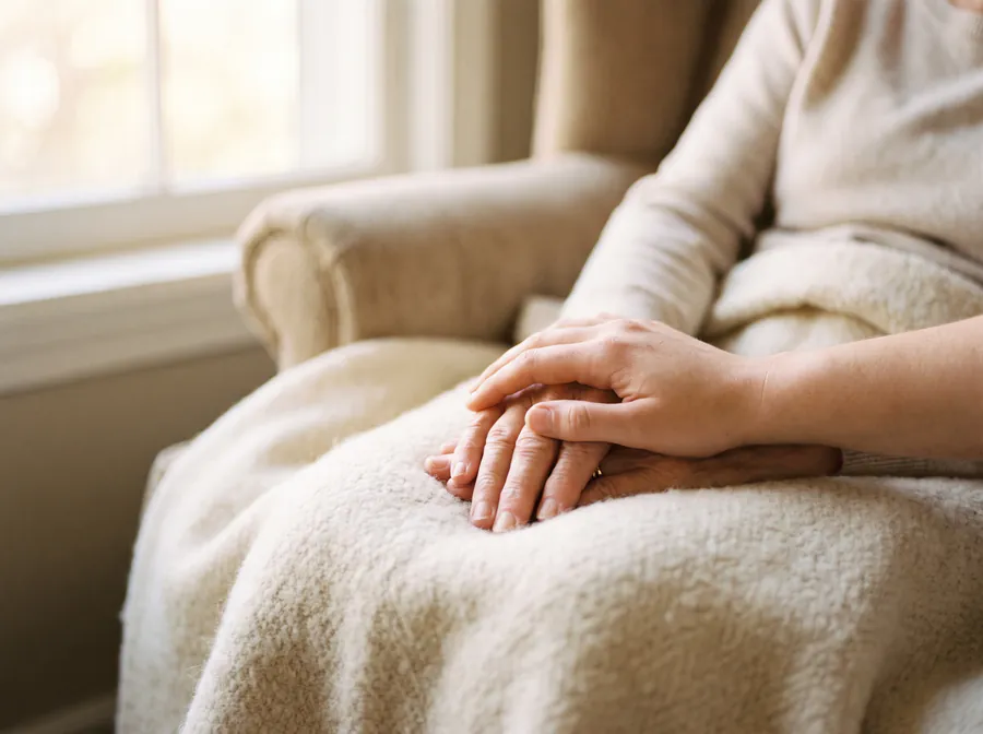 One hand gently holding another in comfort